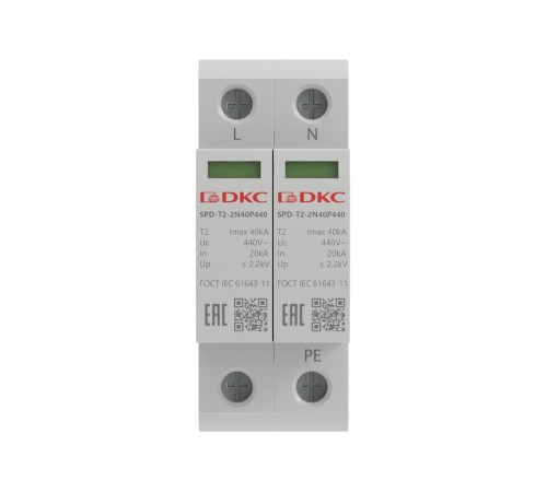 Устройство защиты от импульcных перенапряжений (УЗИП) YON max тип 2 2п Imax 40kA со сменным модулем Un 440V  SPD-T2-2N40P440  DKC