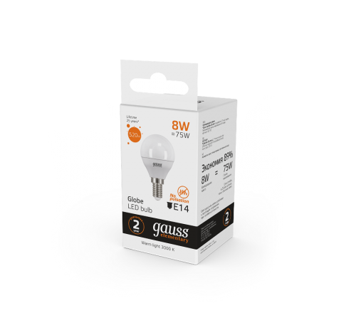 Лампа светодиодная LED Elementary Шар 12W 920lm E14 4100K  53122  Gauss