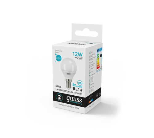 Лампа светодиодная LED Elementary Шар 12W 920lm E14 4100K  53122  Gauss