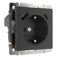 W1171708/ Электроустановочные изделия - Розетка с заземлением, шторками и USB тип A+C (черный)