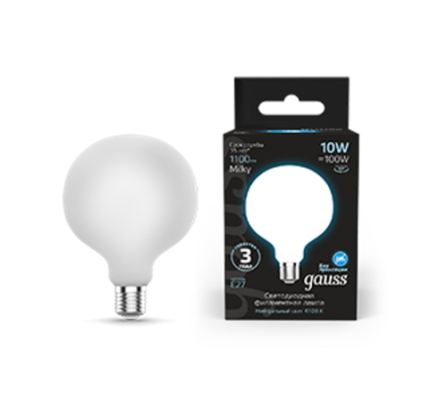 Лампа светодиодная Filament G95 10W 1100lm 4100К Е27 milky LED 1/20  189202210  Gauss