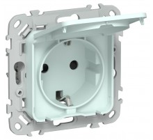 FLITE Розетка с заземлением со шторками с крышкой. 16А IP44 РСшкр11-0-44-ФлХЛ холодный лед  FI-R16-16-44-K94  IEK