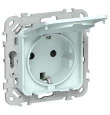 FLITE Розетка с заземлением со шторками с крышкой. 16А IP44 РСшкр11-0-44-ФлХЛ холодный лед  FI-R16-16-44-K94  IEK