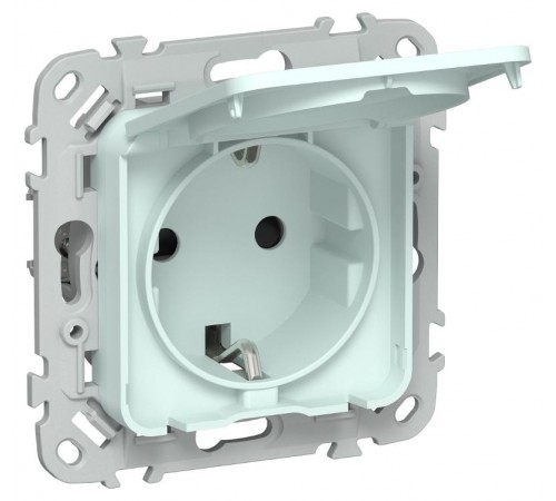FLITE Розетка с заземлением со шторками с крышкой. 16А IP44 РСшкр11-0-44-ФлХЛ холодный лед  FI-R16-16-44-K94  IEK