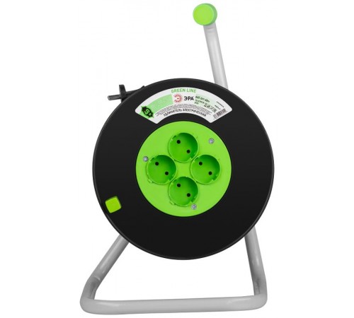 Удлинитель силовой ЭРА GREEN LINE KAT-2x1-40m Greenline на катушке пластик 4 розетки без заземления 40м ПВС 2x1мм2   Б0065087  ЭРА