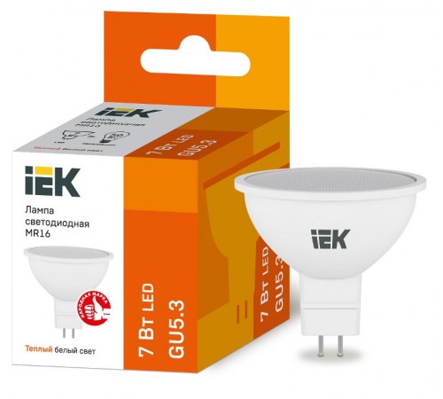 Лампа светодиодная LED 7Вт GU5.3 220В 3000К MR16 софит  LLE-MR16-7-230-30-GU5  IEK