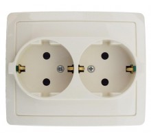 Simon 15 Сл. кость Розетка двойная с/з Schuko, винт. зажим, 16А 250В  1590456-031  Simon