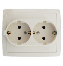 Simon 15 Сл. кость Розетка двойная с/з Schuko, винт. зажим, 16А 250В  1590456-031  Simon