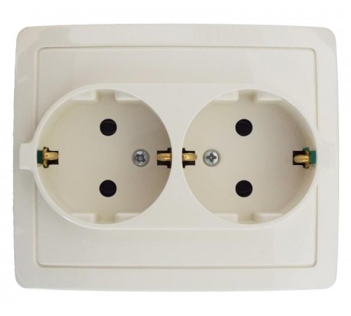 Simon 15 Сл. кость Розетка двойная с/з Schuko, винт. зажим, 16А 250В  1590456-031  Simon