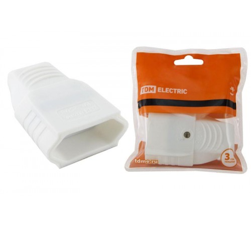 Кабельная розетка 2П 10А 250B (под евровилку CEE 7/16) с з/ш прямой вывод кабеля белая  SQ1806-0091  TDM