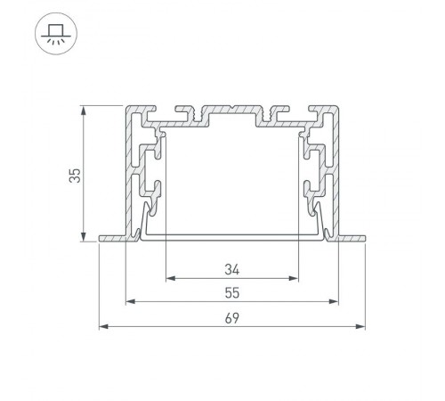 Профиль с экраном S2-LINIA69-F-2500 ANOD+OPAL (Arlight, Алюминий)  021177  Arlight