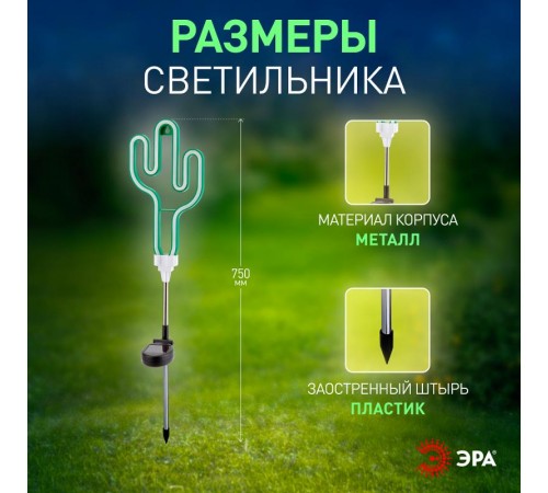 Cветильник садовый декоративный неоновый Кактус ERASF012-31 на солнечной батарее  Б0044239  ЭРА