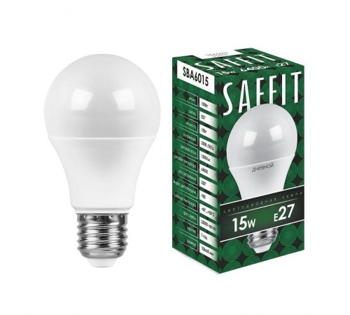 Лампа светодиодная SBA6015 15W 6400K 230V E27 A60  55012  SAFFIT