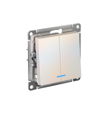 AtlasDesign Жемчуг Выключатель 2-клавишный с подсветкой, сх.5а, 10АХ, механизм  ATN000453  SE