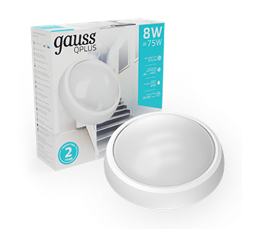 Светильник светодиодный пылевлагозащищенный для ЖКХ IP54 D176*76 8W 670lm 4000K ECO 2.0 круглый 1/12  141411208  Gauss