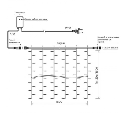 Светодиодная гирлянда ARD-CURTAIN-HOME-1500x1500-CLEAR-144LED White (230V, 6W)  024829  Arlight