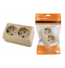 Розетка двойная 2П+З открытой установки с з/ш IP20 16А, сосна "Ладога"   SQ1801-0056  TDM