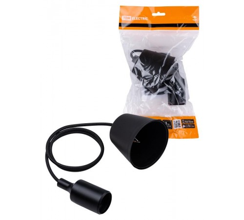 Патрон пластиковый Е27 с подвесом 1 м, черный TDM  SQ0335-0062  TDM