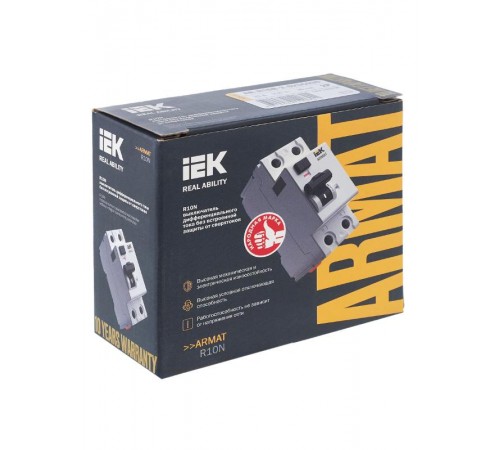 Выключатель дифференциальный (УЗО) R10N 2P 25А 30мА тип AC ARMAT  AR-R10N-2-025C030  IEK