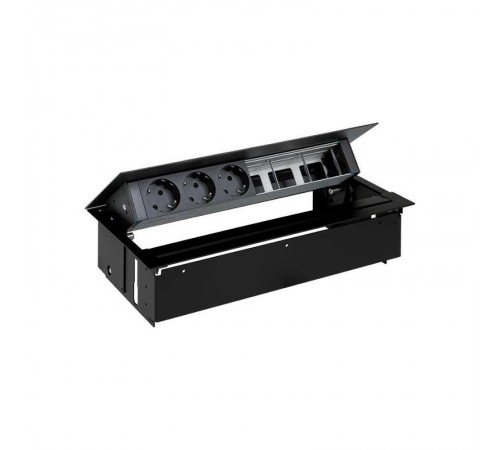 Simon S400 Врезной розеточный блок с крышкой и мет. вводом, 3x2P+E, 3 пустых модуля, черный, Simon 400  45603000-138  Simon