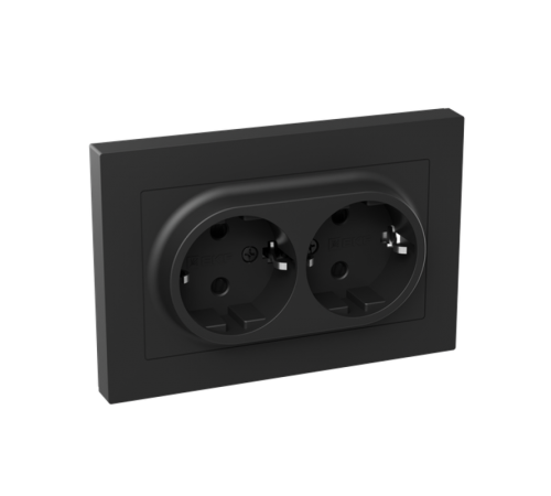 Механизм розетки двойной, 16А, с заземлением, со шторками, с рамкой, чёрный Эпика EKF  UP1-SOB-211  EKF