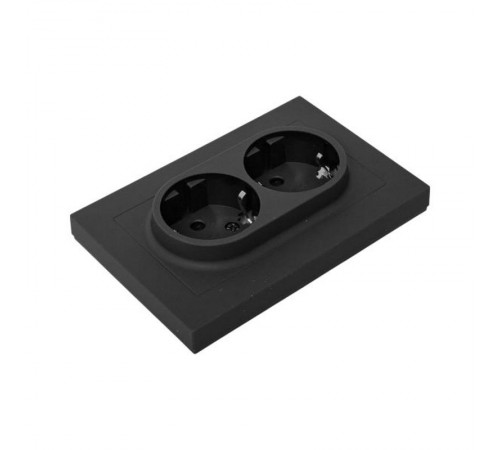 Механизм розетки двойной, 16А, с заземлением, со шторками, с рамкой, чёрный Эпика EKF  UP1-SOB-211  EKF