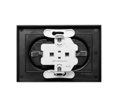 Механизм розетки двойной, 16А, с заземлением, со шторками, с рамкой, чёрный Эпика EKF  UP1-SOB-211  EKF