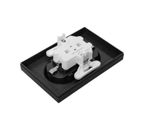 Механизм розетки двойной, 16А, с заземлением, со шторками, с рамкой, чёрный Эпика EKF  UP1-SOB-211  EKF