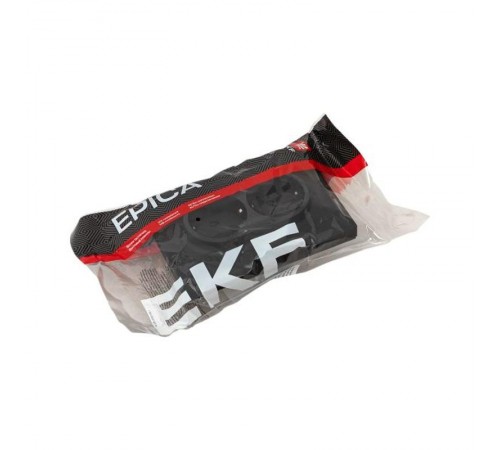 Механизм розетки двойной, 16А, с заземлением, со шторками, с рамкой, чёрный Эпика EKF  UP1-SOB-211  EKF