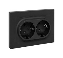 Механизм розетки двойной, 16А, с заземлением, со шторками, с рамкой, чёрный Эпика EKF  UP1-SOB-211  EKF