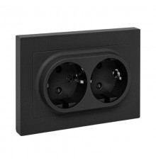 Механизм розетки двойной, 16А, с заземлением, со шторками, с рамкой, чёрный Эпика EKF  UP1-SOB-211  EKF