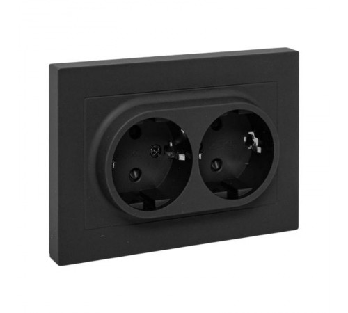 Механизм розетки двойной, 16А, с заземлением, со шторками, с рамкой, чёрный Эпика EKF  UP1-SOB-211  EKF