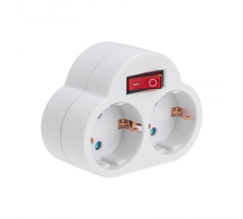 Двойник электрический 16А с/з с выключателем и защитными шторками, белый  11-1085  REXANT