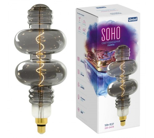 Лампа светодиодная LED-SF42-5W/SOHO/E27/CW CHROME/SMOKE GLS77CR LED SOHO. Хромированная/дымчатая колба. Спиральный филамент  UL-00005922  Uniel