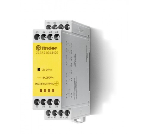 Модульное электромеханическое реле безопасности (реле с принудительным управлением контактами); 4NO+2NC 6A  7S3682305420PAS  Finder