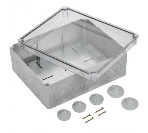 Коробка распределительная КМ4134 для о/п 240х195х90 мм IP55 (RAL7035, монт. плата, кабельные вводы 5 шт)  UKO10-240-195-090-K53-55  IEK