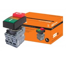 Кнопка двойная MPD13-11Y (зеленая/красная-выступающая) (LED) d22мм/220В (I/O)  линза желтая  SQ0747-0037  TDM