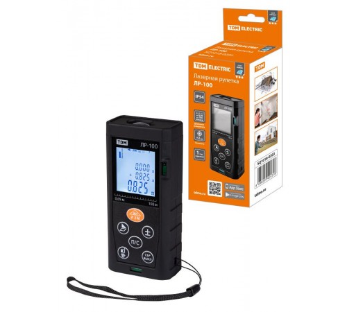 Лазерная рулетка ЛР-100, дальность 100 м, точность 2 мм, подсветка, IP54, 2хAAA, "Алмаз"  SQ1018-0203  TDM