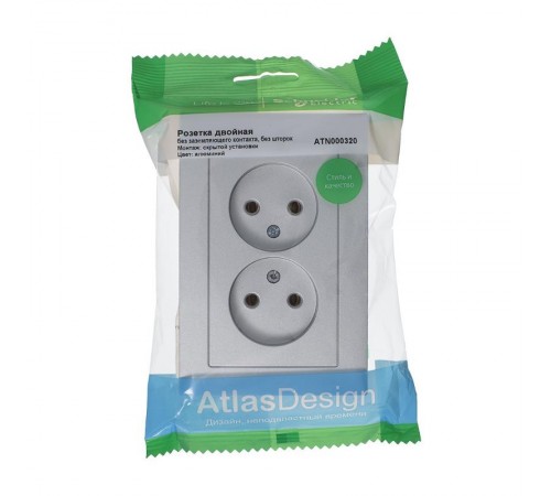 AtlasDesign Алюминий Розетка без заземления двойная, 16А, (в сборе с рамкой)  ATN000320  SE