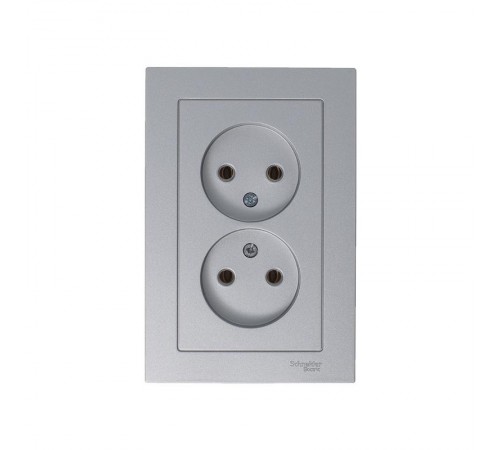 AtlasDesign Алюминий Розетка без заземления двойная, 16А, (в сборе с рамкой)  ATN000320  SE