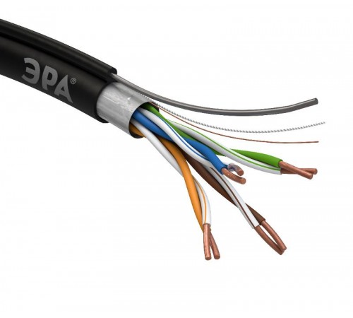 ЭРА Кабель витая пара F/UTP Cat5e 4x2x24 AWG CU PE + ТРОС OUTDOOR 305 м  Б0044690  ЭРА