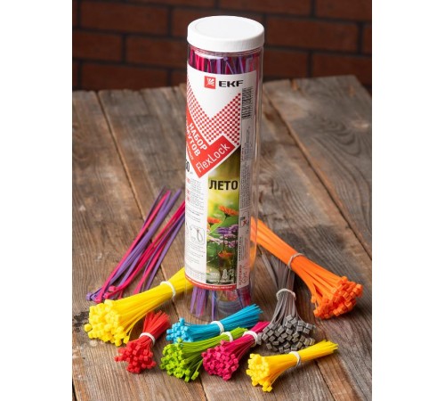 Набор хомутов цветных "Лето" (450 шт.): 2,5х100, 3,6х200, 3,6х300 FlexLock PROxima  plc-fl-set-su  EKF