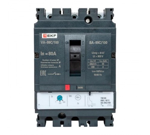 Выключатель автоматический ВА-99C (Compact NS) 100/80А 3P 36кА EKF PROxima  mccb99C-100-80  EKF