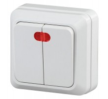 Выключатель Intro Quadro 2-105-01 двухклавишный с подсветкой, 10А-250В, IP20, ОУ, белый  Б0053766  Intro