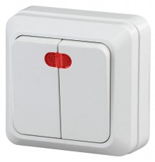 2-105-01 Intro Выключатель двойной с подсветкой, 10А-250В, IP20, ОУ, Quadro, белый  Б0027643  Intro