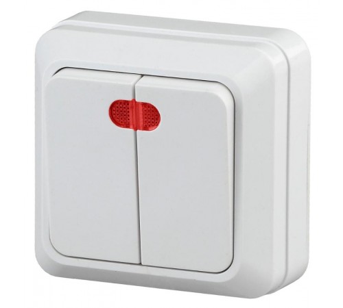 2-105-01 Intro Выключатель двойной с подсветкой, 10А-250В, IP20, ОУ, Quadro, белый  Б0027643  Intro