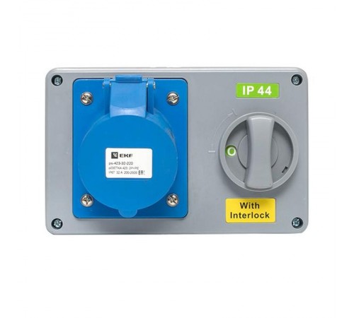 Розетка с блокировкой и выключателем 1423 2Р+РЕ 32А 220В IP44 EKF  ps-1423-32-220  EKF