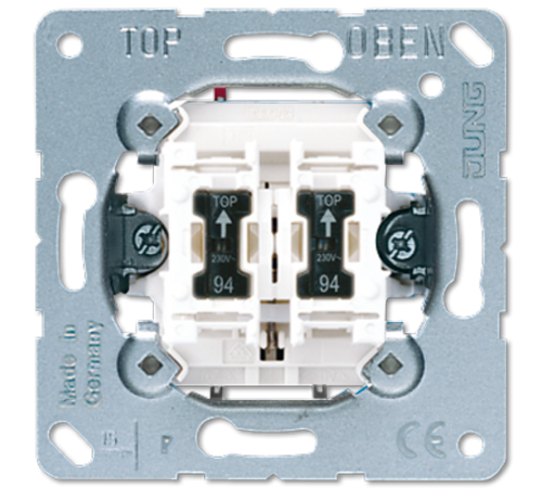 Двухклавишный механизм кнопок без фиксации 10 A / 250 В, НО контакты, с лампами подсветки, пружинные зажимы; не подходит к клавишам серии EP; универса