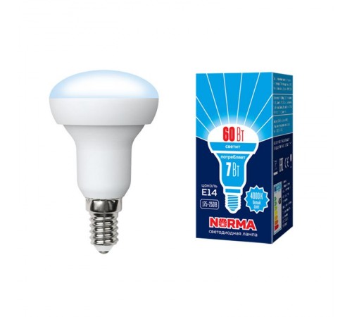 Лампа светодиодная LED-R50-7W/NW/E14/FR/NR LED. "Рефлектор", матовая. Серия Norma. 4000K  UL-00003844  Volpe