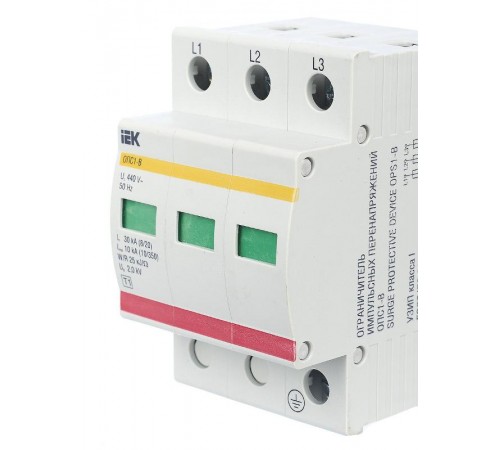 Ограничитель импульсного перенапряжения ОПС1-B 3Р In=30kA Un=400B Im=60kA  MOP20-3-B  IEK